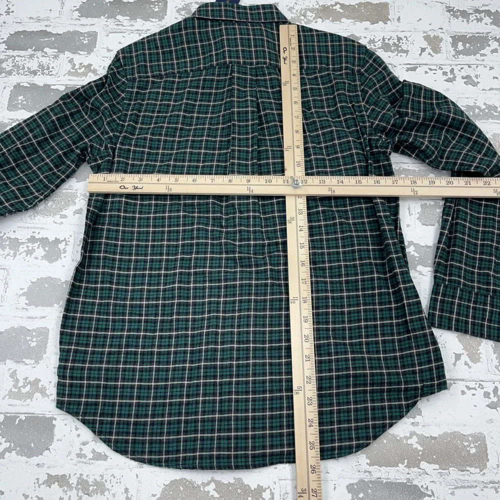 Ralph Lauren Shirt Boys Large Green Black Flannel‎ Button Up Tartan Plaid Youth